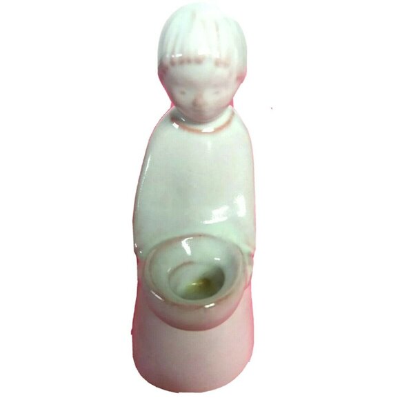 Vintage White Ceramic Angel Candleholder Figurine Wing Back 4" Art Deco Style - Picture 2 of 7
